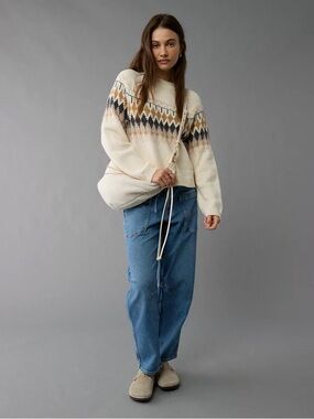AE Festive Feels Sweater American Eagle Size Medium Fairisle Nordic Cottagecore